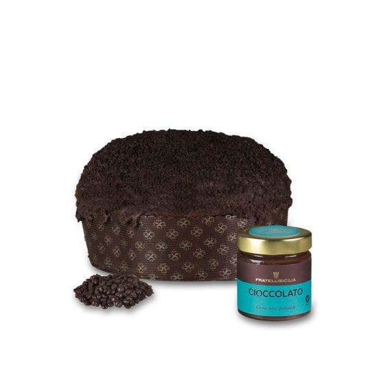 Dunkle Schokoladenpanettone mit Glas dunkler Schokoladencreme, Sizilienbrüder, 1 kg