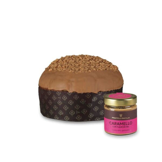 Latte und Karamellschokoladen -Panettone mit Glas salziger Karamellcreme, Sizilienbrüder, 1 kg