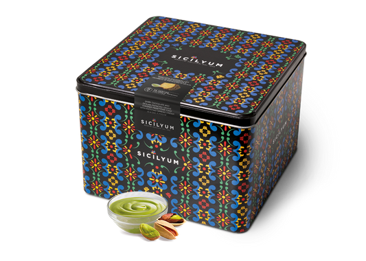 Panettone mit Pistaziencreme aus Sizilien und mit dunkler Schokolade, Sizilien, 1 kg bedeckt