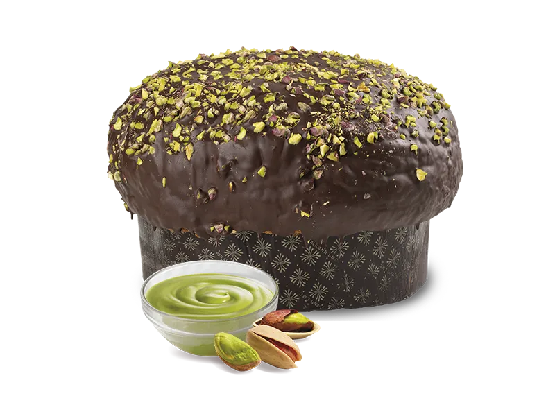 Panettone con crema de pistacho de sicilia y cubierta de chocolate negro, sicilia, 1 kg