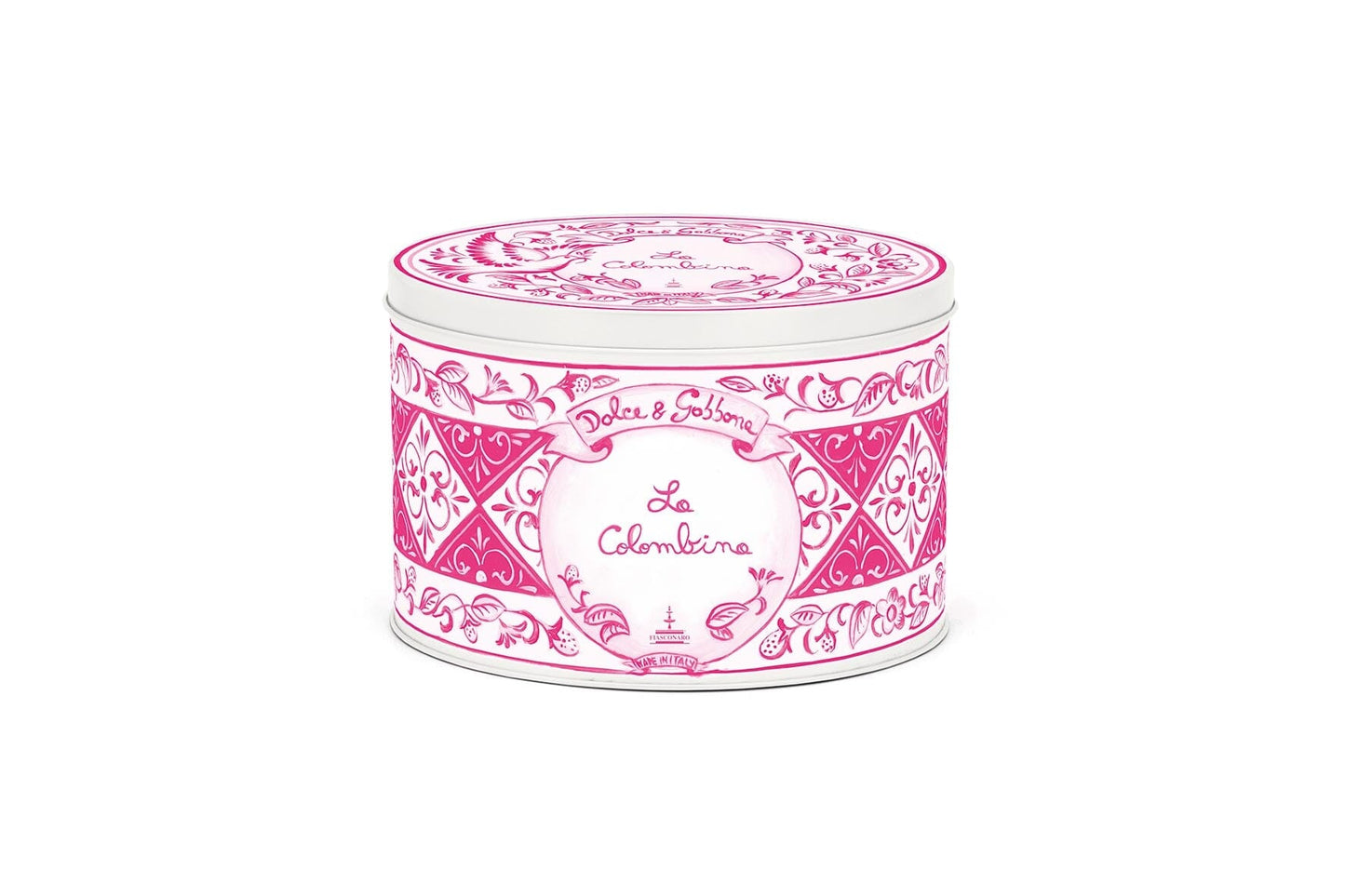 Colombina Fiasconaro in Dolce & Gabbana Tin mit Mandarin -Essenz und Mandelglasur und Pistazien mit Zucker und Pistazien, 100 Gr