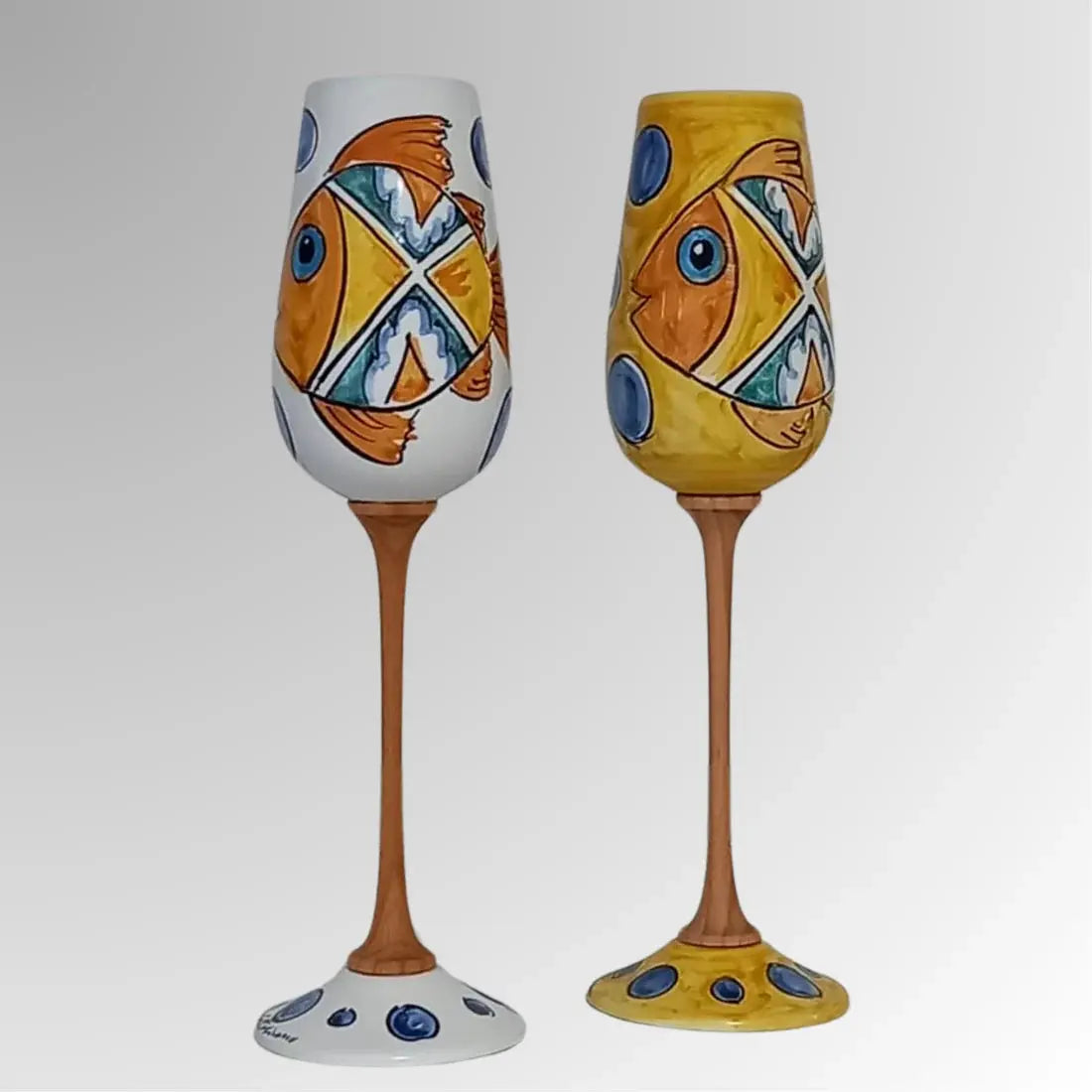 Coppia Flute decoro Pesce in Ceramica Artistica di Caltagirone Ceramica Food in Sicily