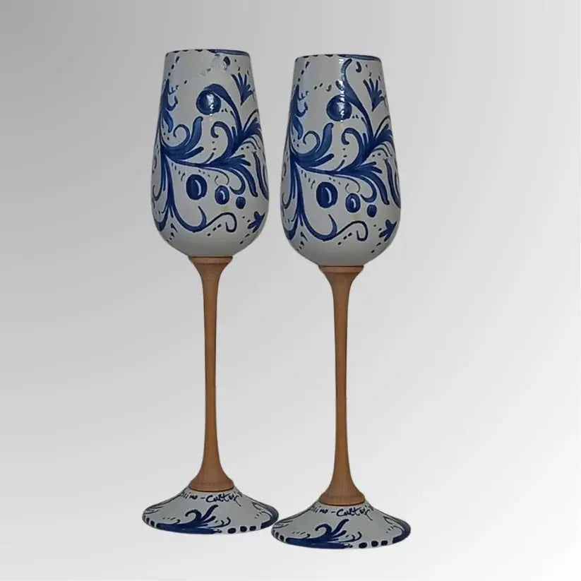 Coppia Flute Volute in Ceramica Artistica di Caltagirone Ceramica Food in Sicily Coppia di Flute Blu