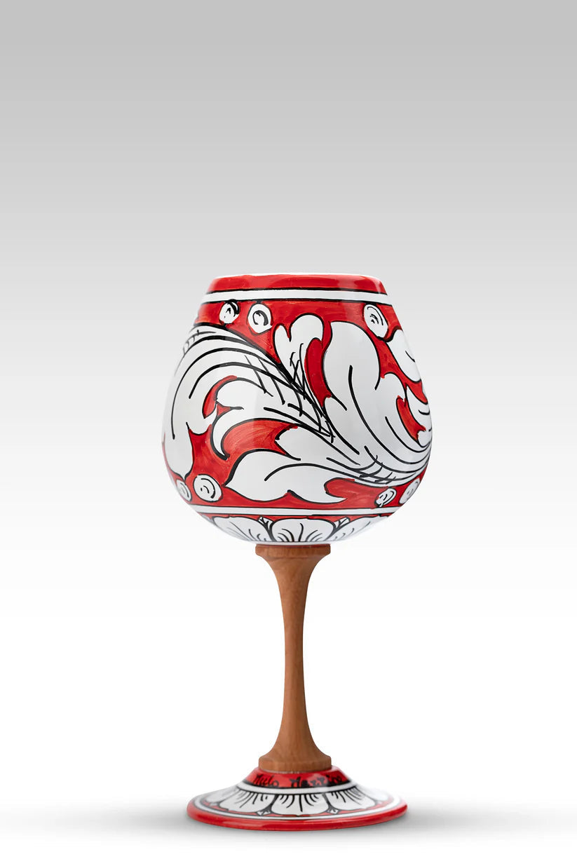 Calice Ornato in Ceramica Artistica di Caltagirone, vari colori Ceramica Food in Sicily Calice Singolo Rosso