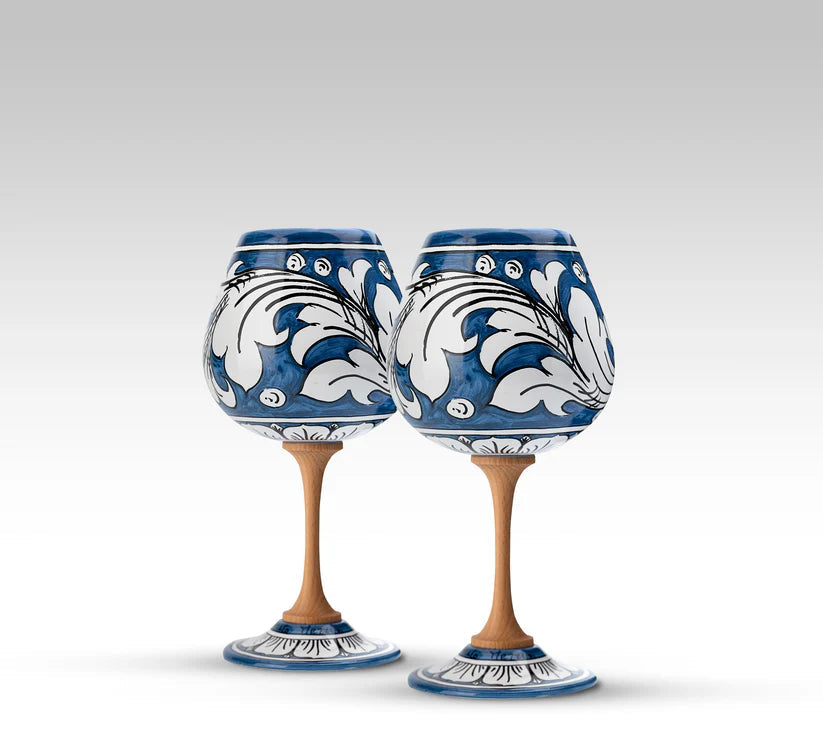 Calice Ornato in Ceramica Artistica di Caltagirone, vari colori Ceramica Food in Sicily Coppia di Calici Blu
