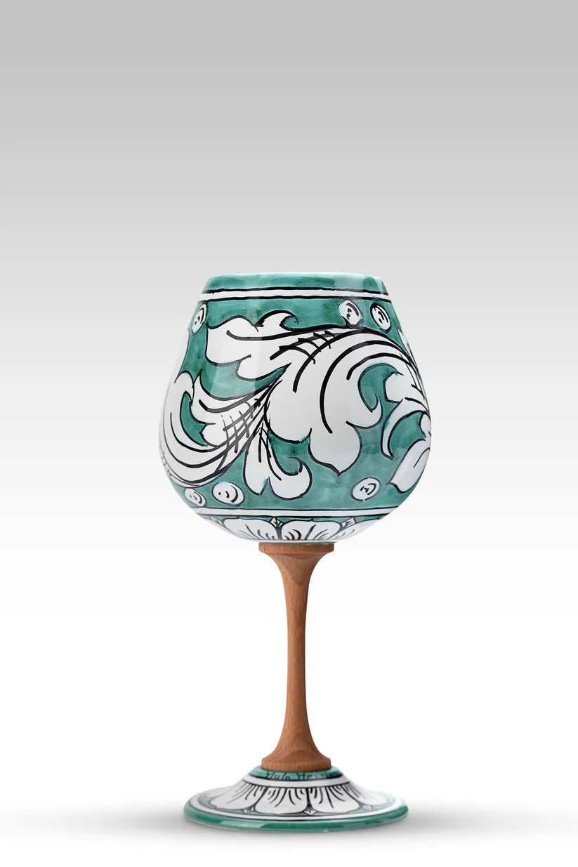 Calice Ornato in Ceramica Artistica di Caltagirone, vari colori Ceramica Food in Sicily Calice Singolo Verde