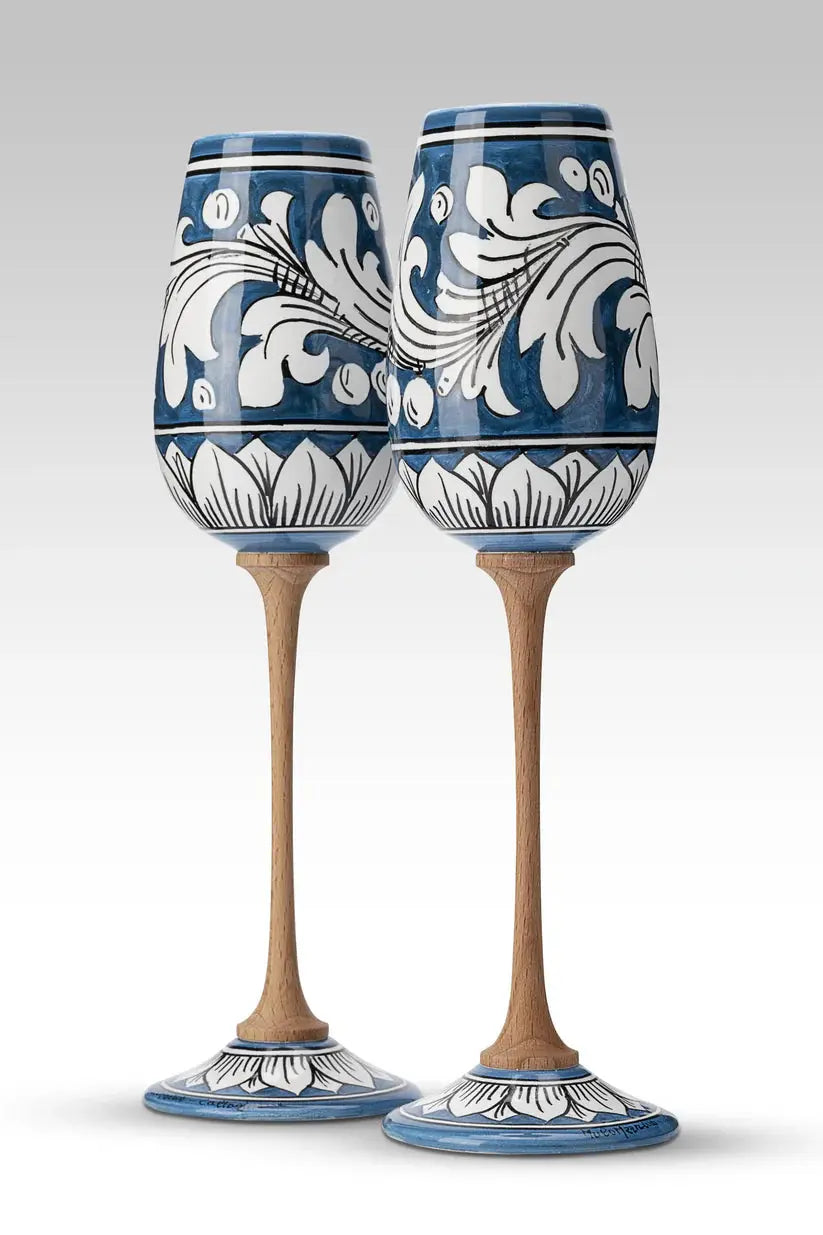 Coppia Flute Ornato in Ceramica Artistica di Caltagirone Ceramica Food in Sicily Coppia di Flute Blu