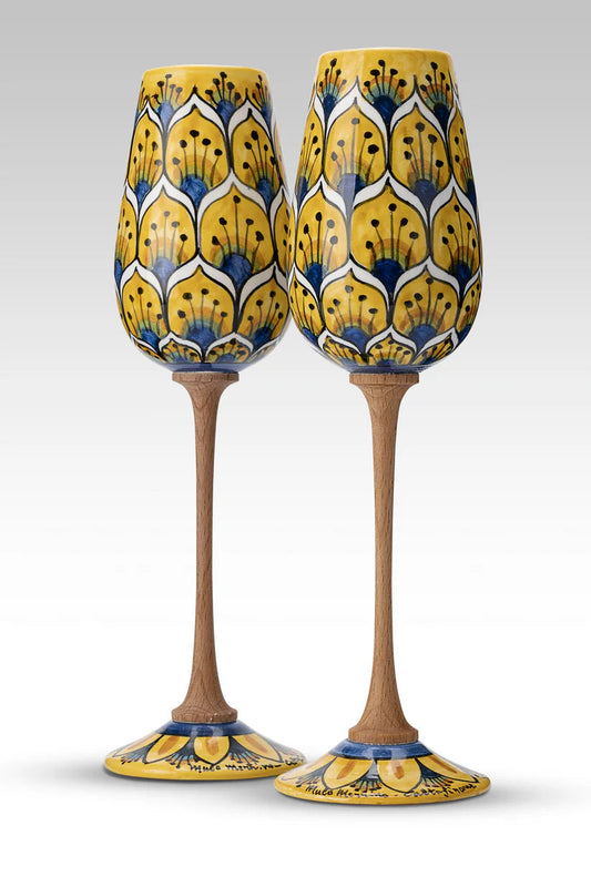 Coppia Flute decoro Pavone in Ceramica Artistica di Caltagirone Ceramica Food in Sicily