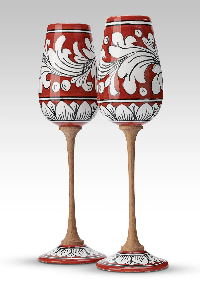 Coppia Flute Ornato in Ceramica Artistica di Caltagirone Ceramica Food in Sicily Coppia di Flute Rosso