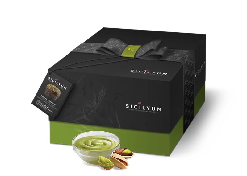 Panettone con crema de pistacho de sicilia y cubierta de chocolate negro, sicilia, 1 kg