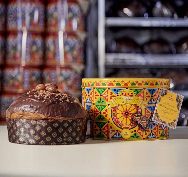 Panettone artigianale Fiasconaro "Dolce&Gabbana" alle Castagne glassate e Gianduia, 1 kg Panettone Fiasconaro