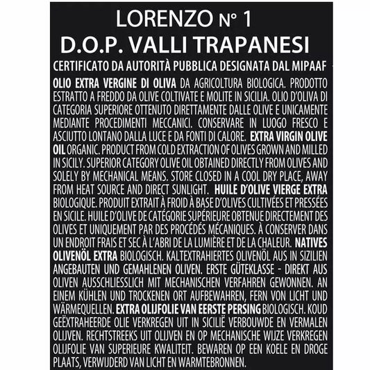 Biological extra virgin olive oil- Lorenzo N. 1 D.O.P. "Valli Trapani", 500 ml