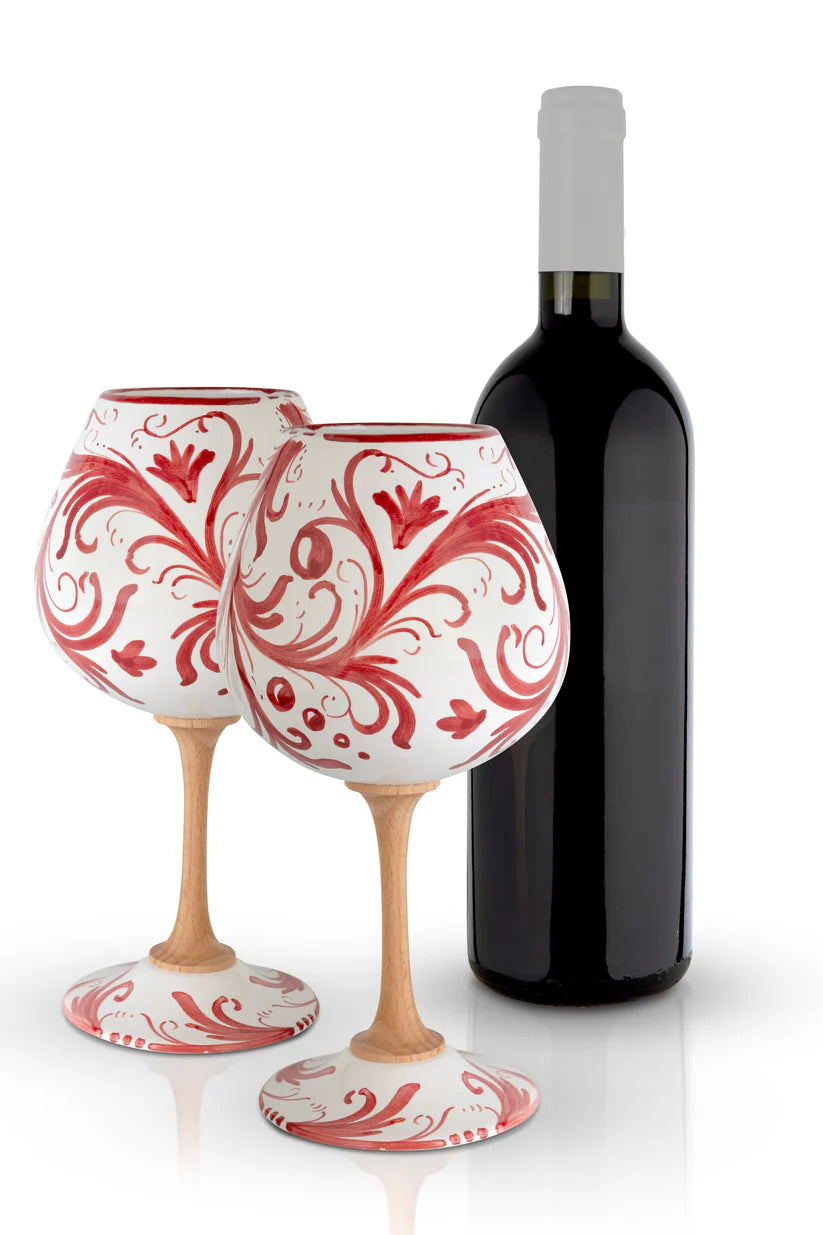 Calice Volute in Ceramica Artistica di Caltagirone, vari colori Ceramica Food in Sicily Coppia di Calici Rosso
