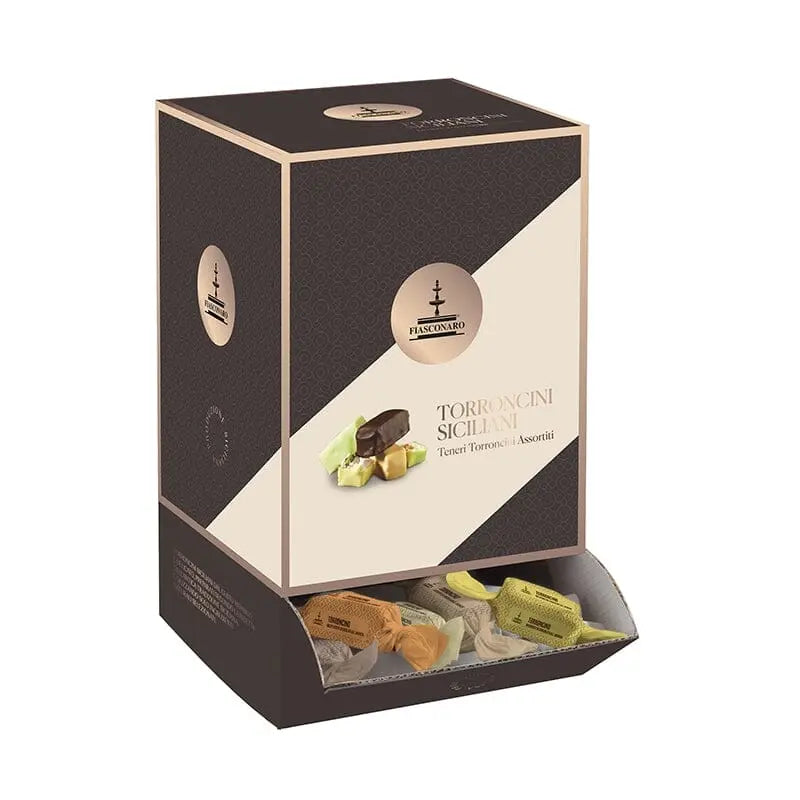 Torroncini siciliani Fiasconaro in scatola regalo, varie grammature Dolci tipici siciliani Fiasconaro Espositore da Banco, 1.5 Kg