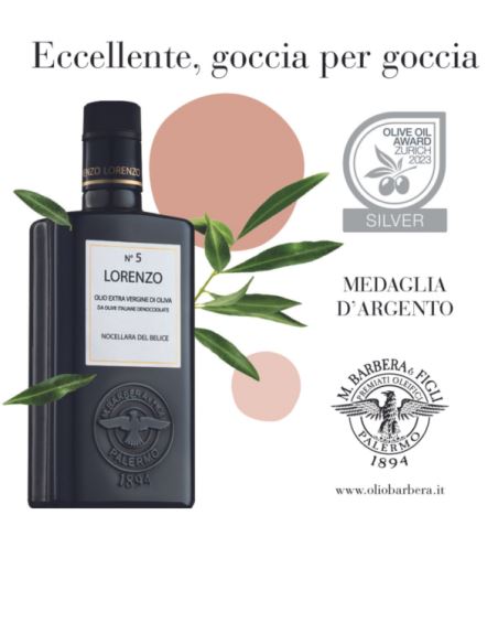 Olio Extravergine di Oliva Biologico- LINEA LORENZO N. 5 da Olive Denocciolate, 500 ml Condimenti Premiati Oleifici Barbera