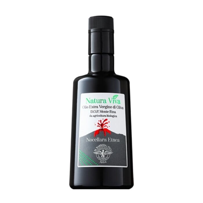 Olio Extra Vergine di Oliva NATURA VIVA, D.O.P. “Monte Etna” da agricoltura biologica, Linea Grand Gourmet, 500 ml, Premiati Oleifici Barbera Condimenti Premiati Oleifici Barbera