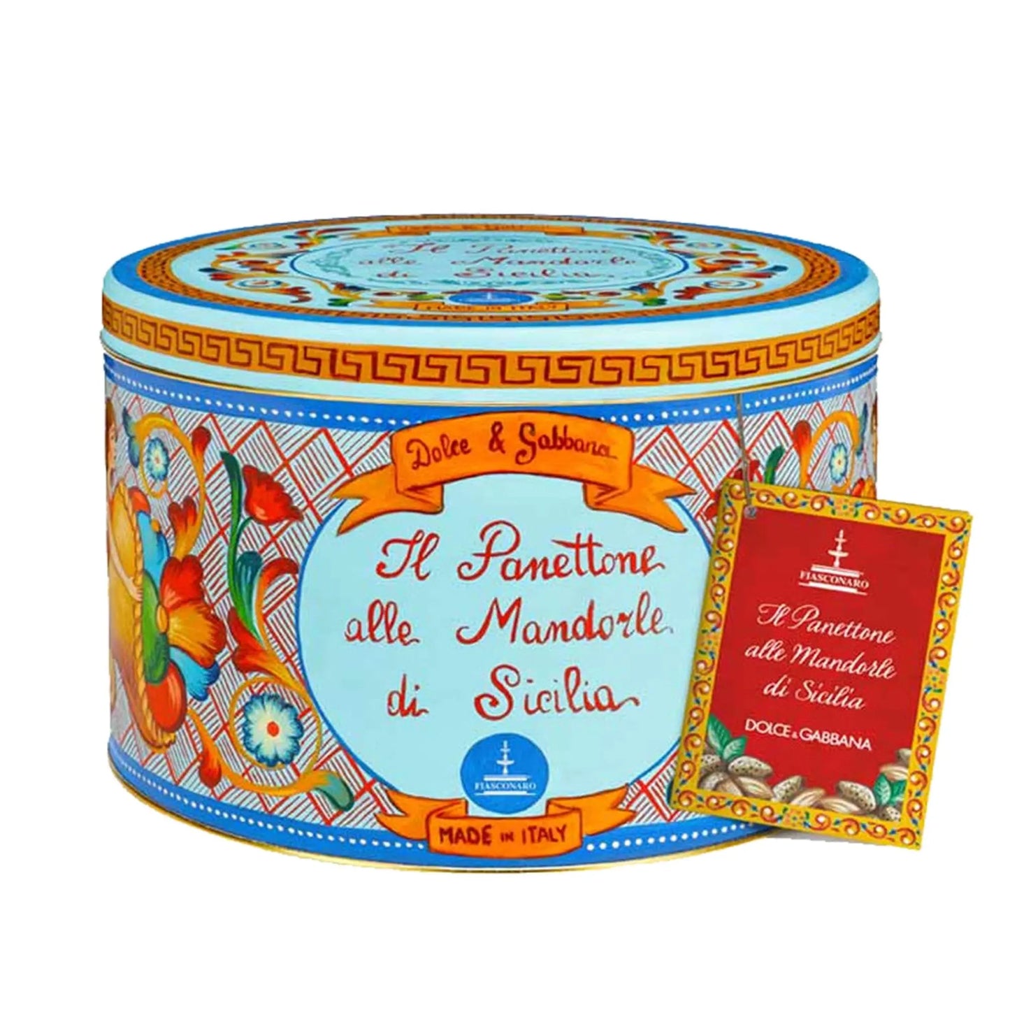 Panettone Artigianale Fiasconaro "Dolce e Gabbana" alle Mandorle di Sicilia, 1 Kg Panettone Fiasconaro Panettone Fiasconaro Dolce&Gabbana alle Mandorle di Sicilia Colore Acqua Marina 1 Kg