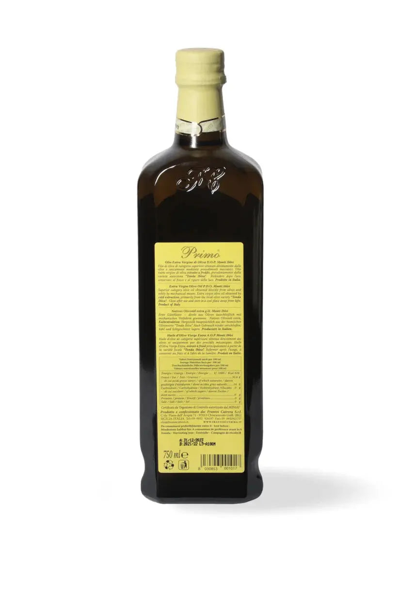 Olio Extravergine di Oliva Primo DOP Tonda Iblea , Frantoi Cutrera, vari formarti Condimenti Frantoi Cutrera