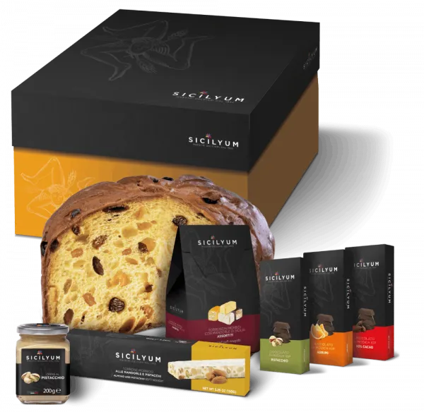 Caja de regalo de Navidad "clásica" con 7 productos sicilianos de alta calidad, sicilyum