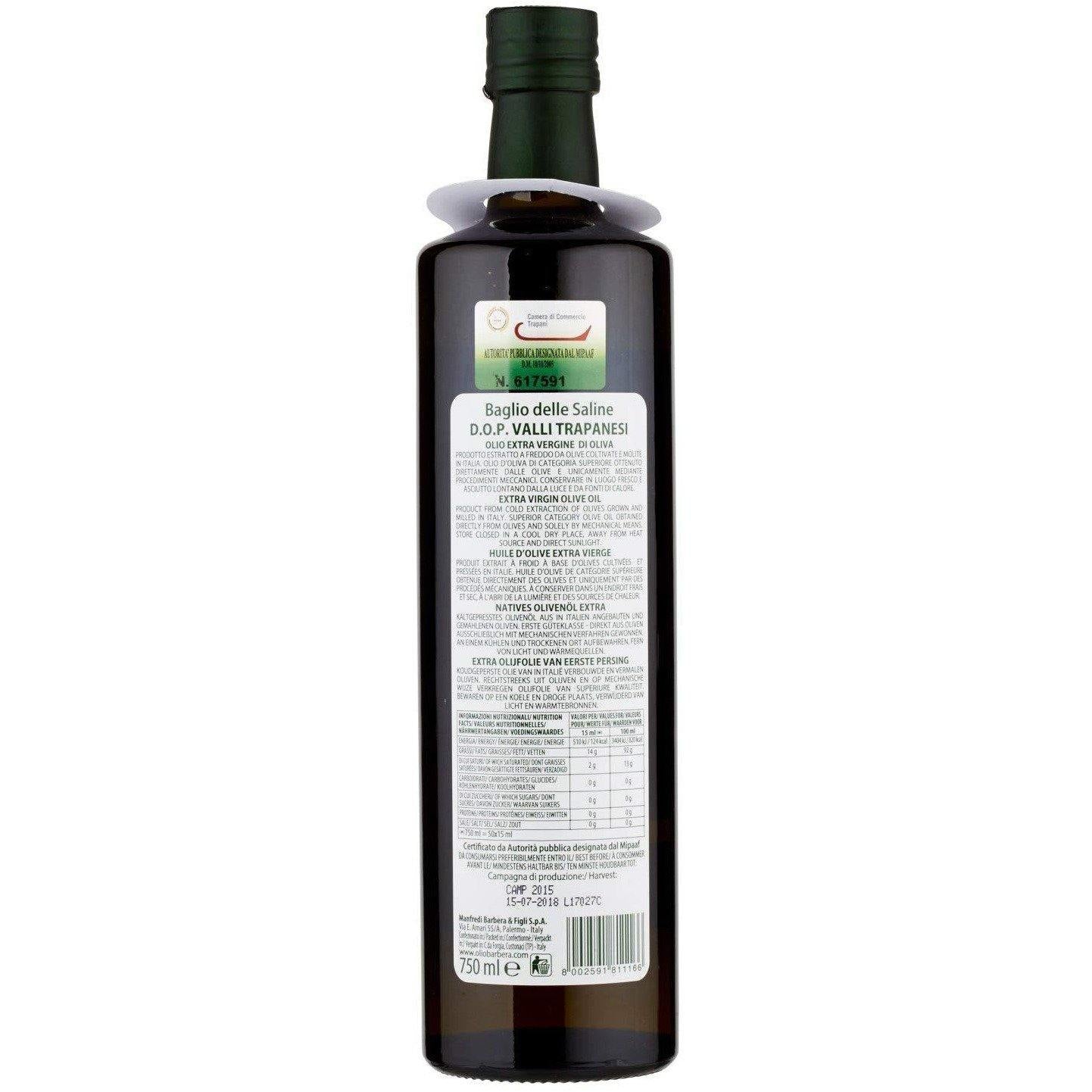Olio Extravergine di Oliva Baglio Delle Saline, D.O.P. Valli Trapanesi Condimenti Premiati Oleifici Barbera