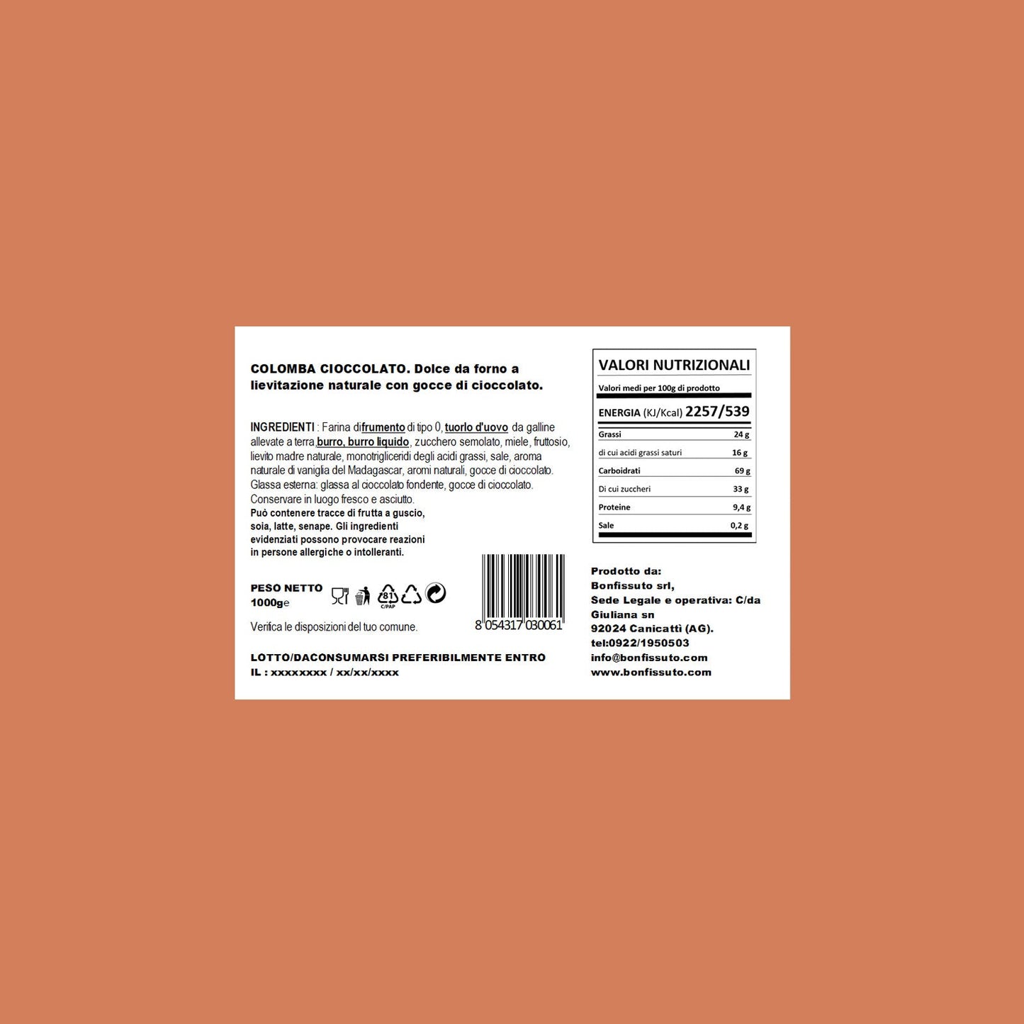 Colomba Bonfissuto al Cioccolato. Bonfissuto