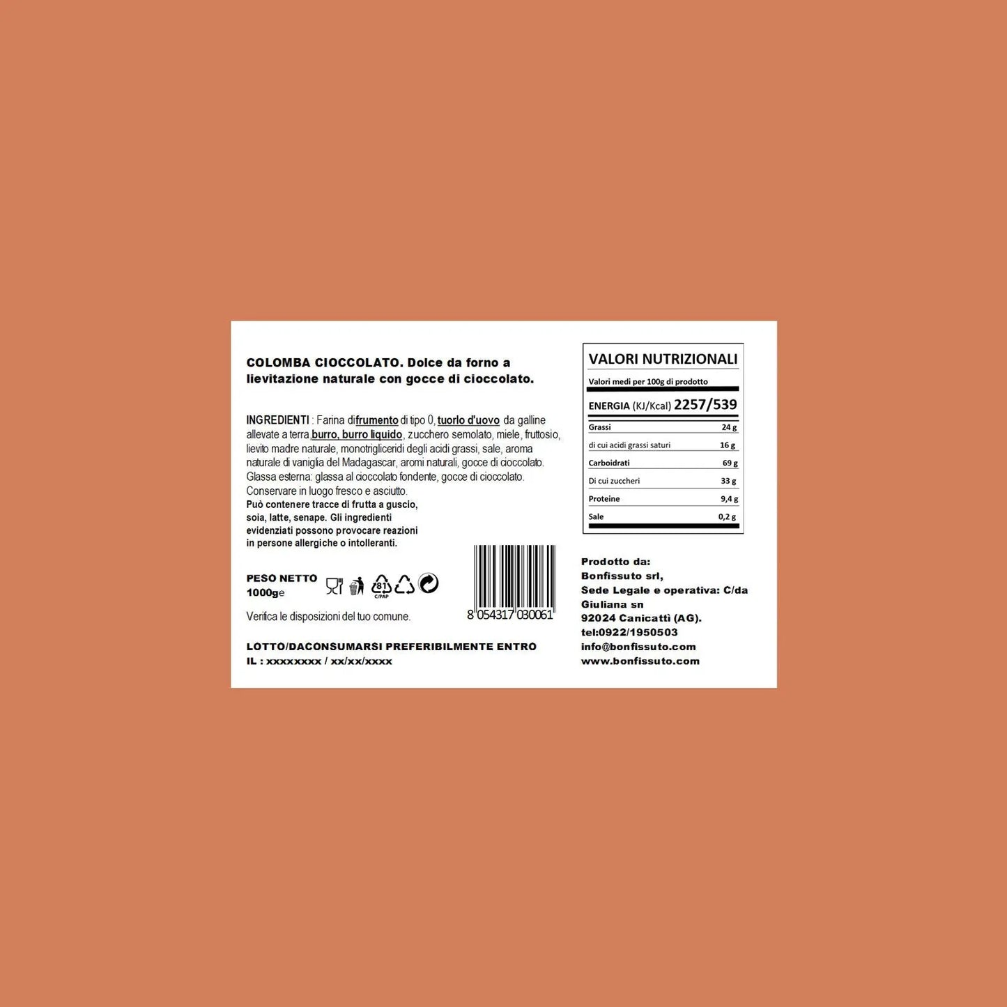 Colomba Bonfissuto al Cioccolato. Bonfissuto