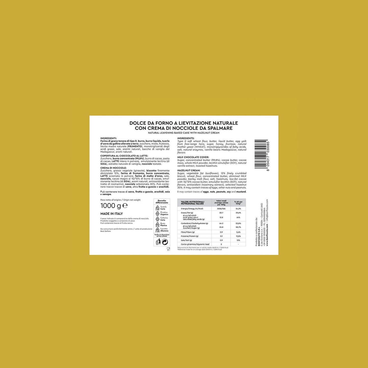 Colomba Bonfissuto alle Nocciole, 1kg Bonfissuto