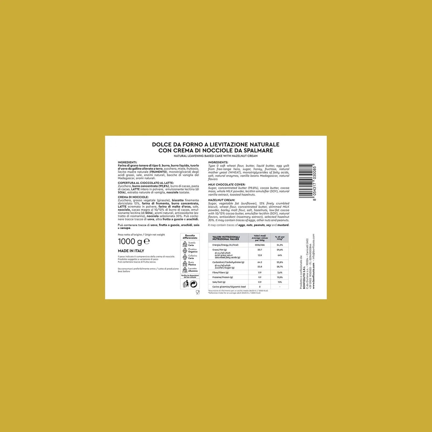 Colomba Bonfissuto alle Nocciole, 1kg Bonfissuto