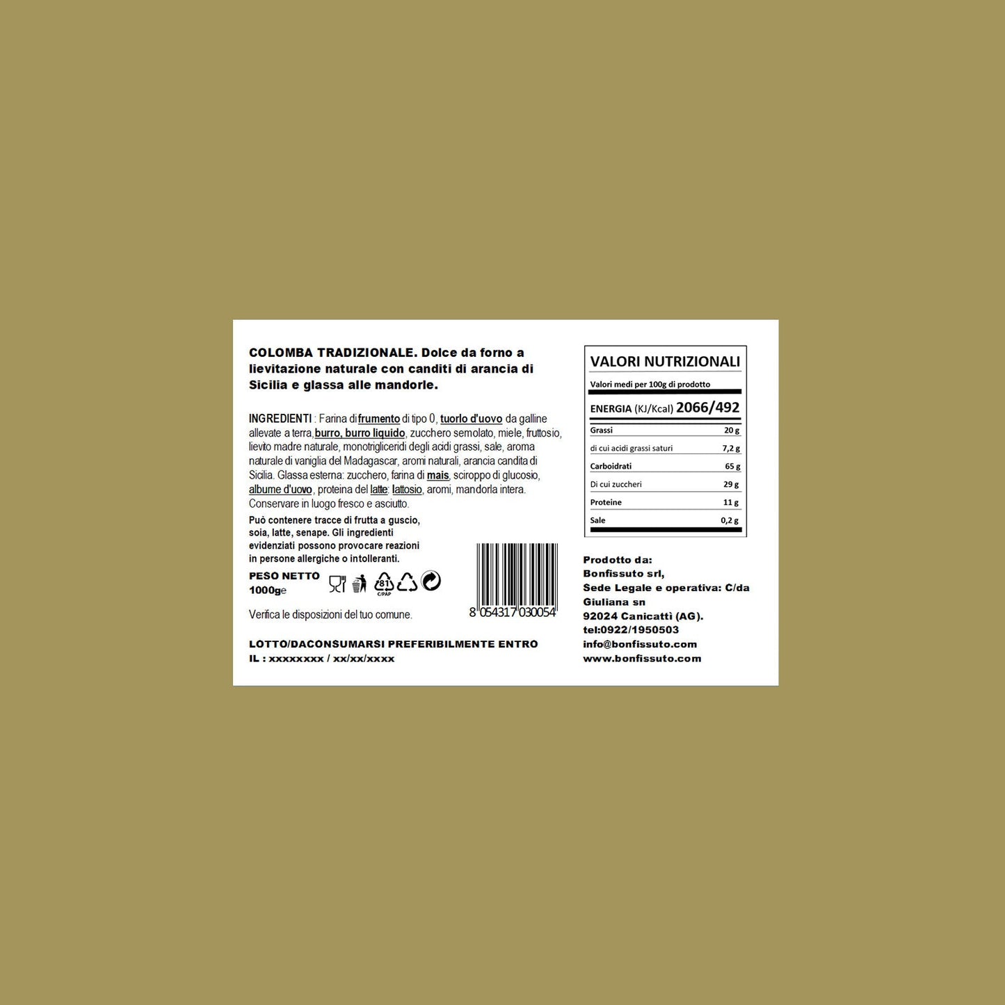 Colomba Bonfissuto Tradizionale. Bonfissuto