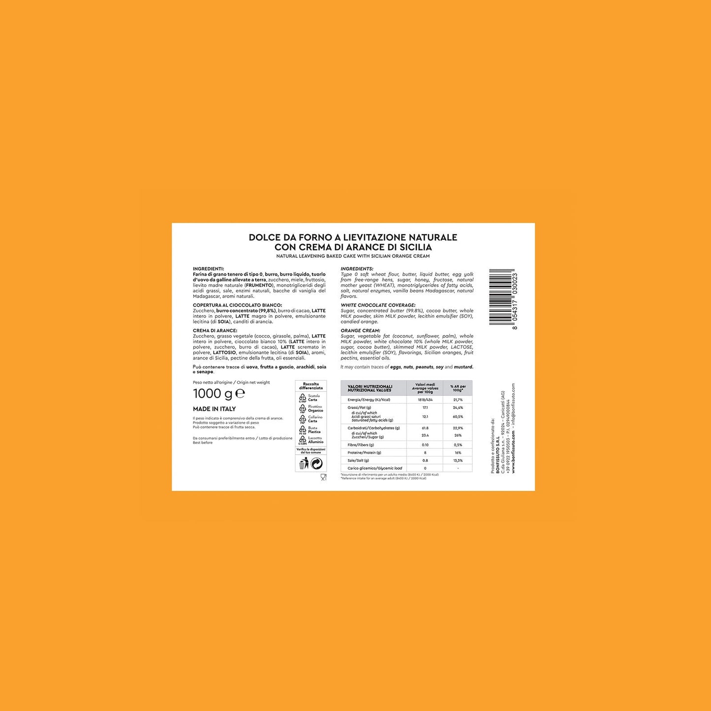 Colomba Bonfissuto all' Arancia di Sicilia, 1kg Bonfissuto