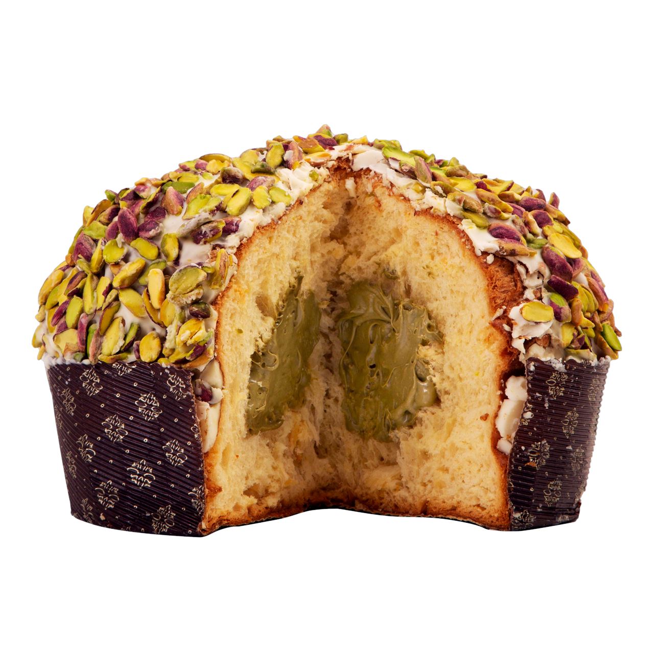Panettone Artigianale al Pistacchio farcito con Crema di Pistacchi ,1 Kg , Food in Sicily Food in Sicily