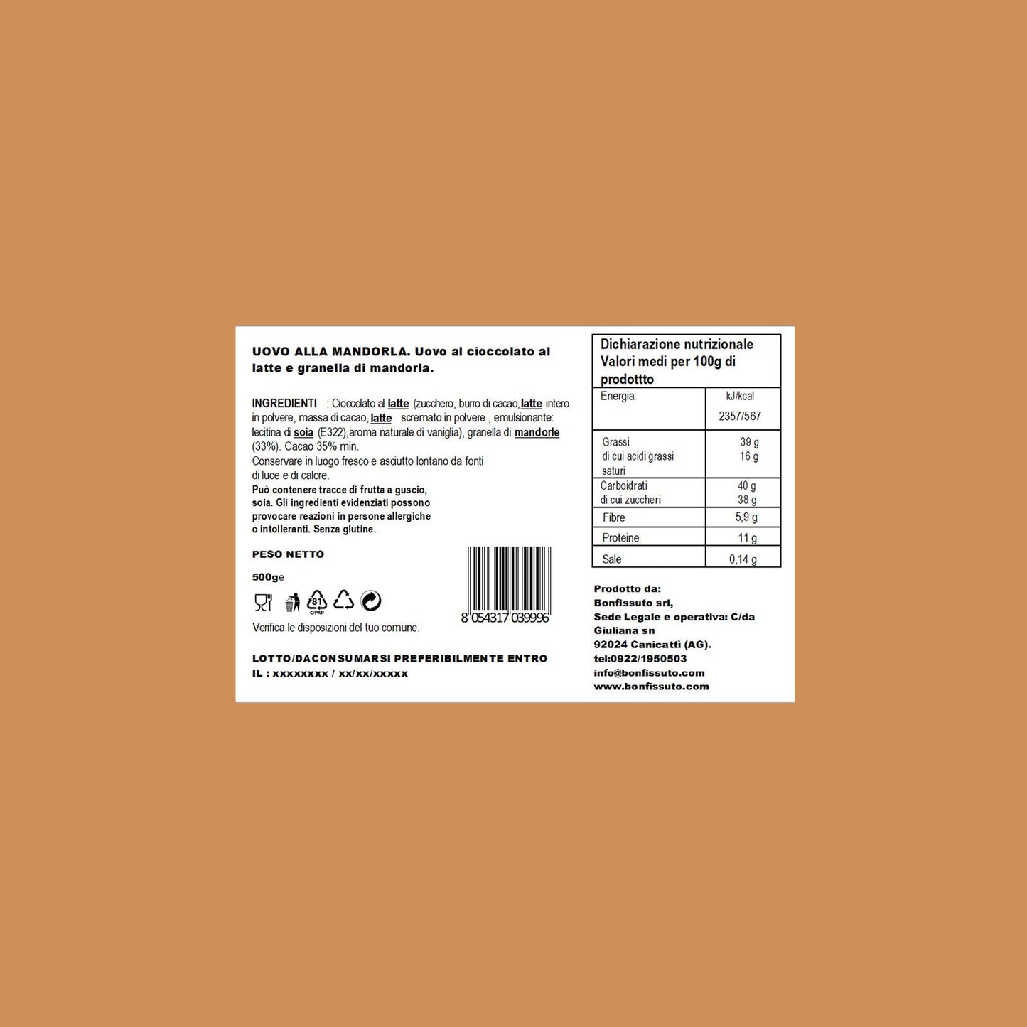 Uovo di Pasqua alla Mandorla, 500 gr Bonfissuto