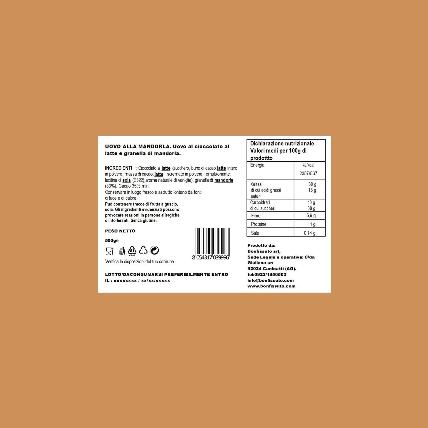Uovo di Pasqua alla Mandorla, 500 gr Bonfissuto