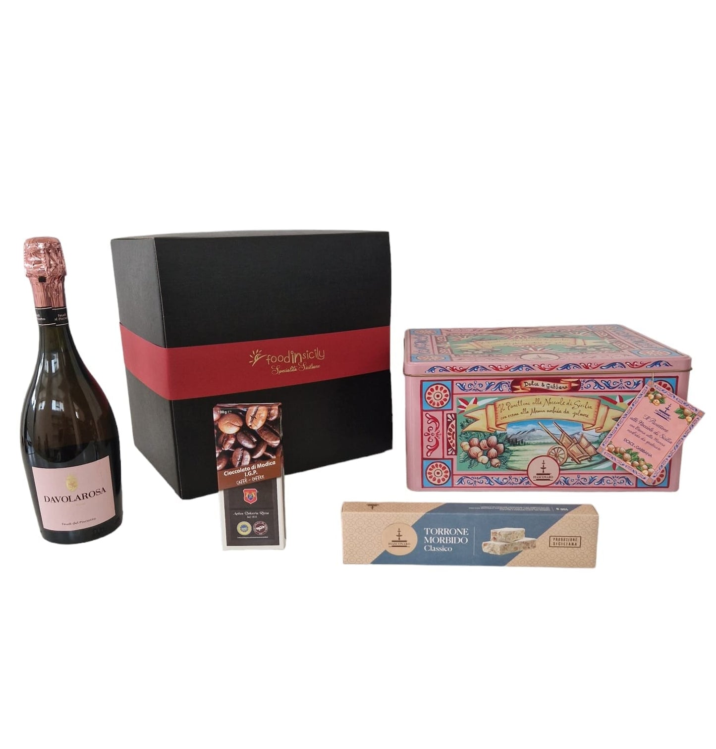 Confezione regalo "Dolce&Gabbana", con 4 prodotti di alta qualità e in 5 varianti Confezione regalo natalizia Fiasconaro Panettone Fiasconaro Dolce e Gabbana alle Nocciole di Sicilia , 1 Kg