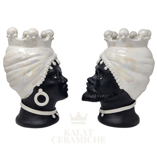 Coppia Testa di Moro in madreperla, Ceramica artistica di Caltagirone, h 35 cm Ceramica Food in Sicily