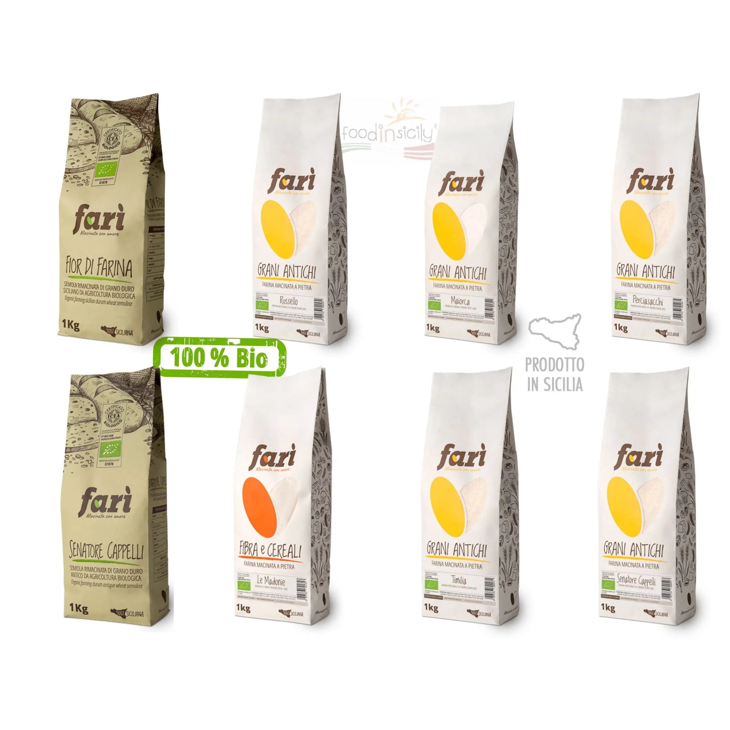 Box di 8 Farine Biologiche integrali di grani antichi Farine Molino Latina