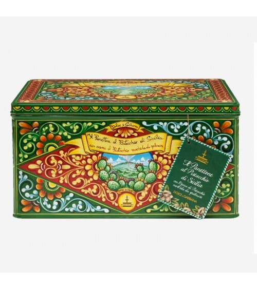 Confezione Natalizia "Sicilia" con 15 prodotti tipici siciliani di alta qualità in 10 versioni Confezione regalo natalizia Food in Sicily PANETTONE FIASCONARO DOLCE&GABBANA AL PISTACCHIO 600 GR