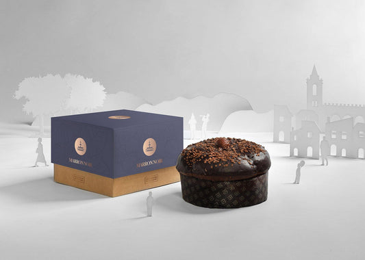 Panettone Fiasconaro con canditi di marroni e cioccolato alla gianduia ricoperto con crema di marroni e copertura fondente, 1 Kg Fiasconaro