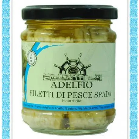 Filetti di Pesce Spada in olio di oliva, 200 gr Contorni Adelfio - Marzamemi