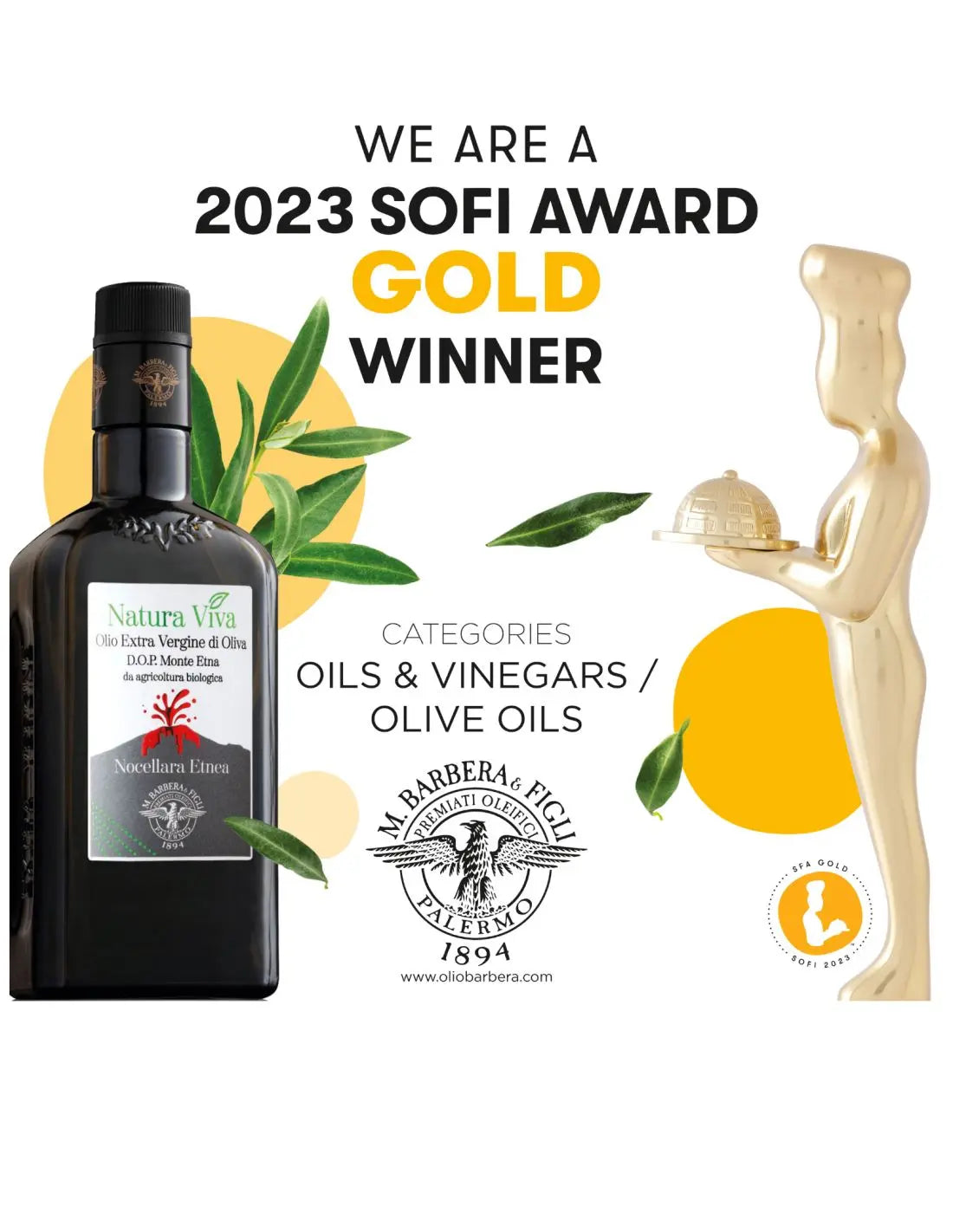 NATURA VIVA Olio Extra Vergine di Oliva, D.O.P. “Monte Etna” da agricoltura biologica, Linea Grand Gourmet, 500 ml, Premiati Oleifici Barbera Condimenti Premiati Oleifici Barbera