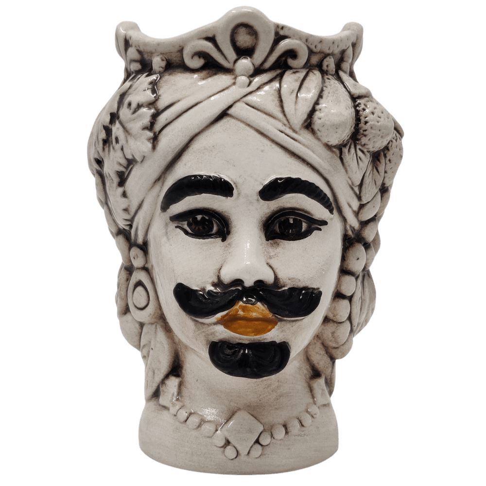 Testa di Moro, Uomo, Bianco, Kalat Ceramiche, h 13 cm Ceramica Kalat Ceramiche