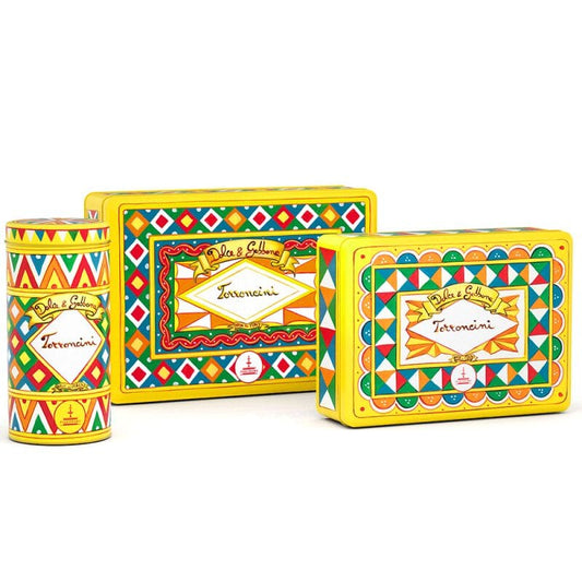 Torroncini siciliani Fiasconaro morbidi assortiti in latta Dolce&Gabbana, vari formati Dolci tipici siciliani Fiasconaro