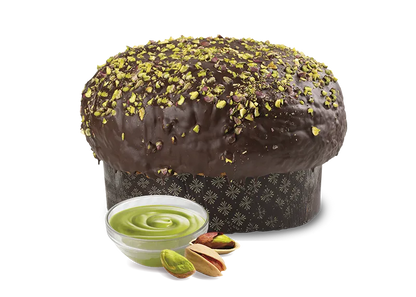 Panettone con crema de pistacho de sicilia y cubierta de chocolate negro, sicilia, 1 kg