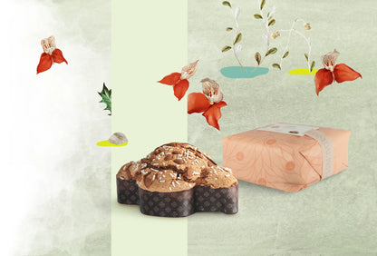 Classic Fiasconaro Colomba with fresh orange candied fruit covered with icing and almonds, various weights