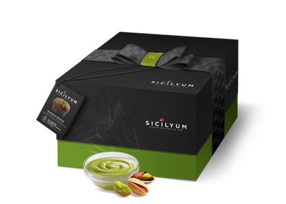 Panettone con crema de pistacho de sicilia y cubierta de chocolate negro, sicilia, 1 kg