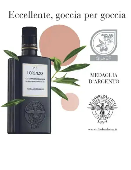 Olio Extravergine di Oliva Biologico- LINEA LORENZO N. 5 da Olive Denocciolate, 500 ml Condimenti Premiati Oleifici Barbera