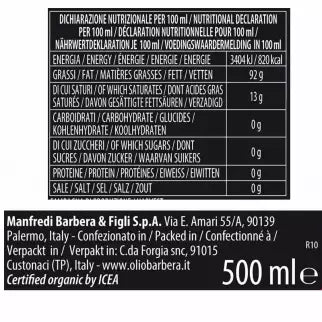 Olio Extravergine di Oliva Biologico- LINEA LORENZO N. 1 D.O.P. "Valli Trapanesi", 500 ml