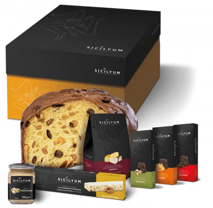 Caja de regalo de Navidad "clásica" con 7 productos sicilianos de alta calidad, sicilyum