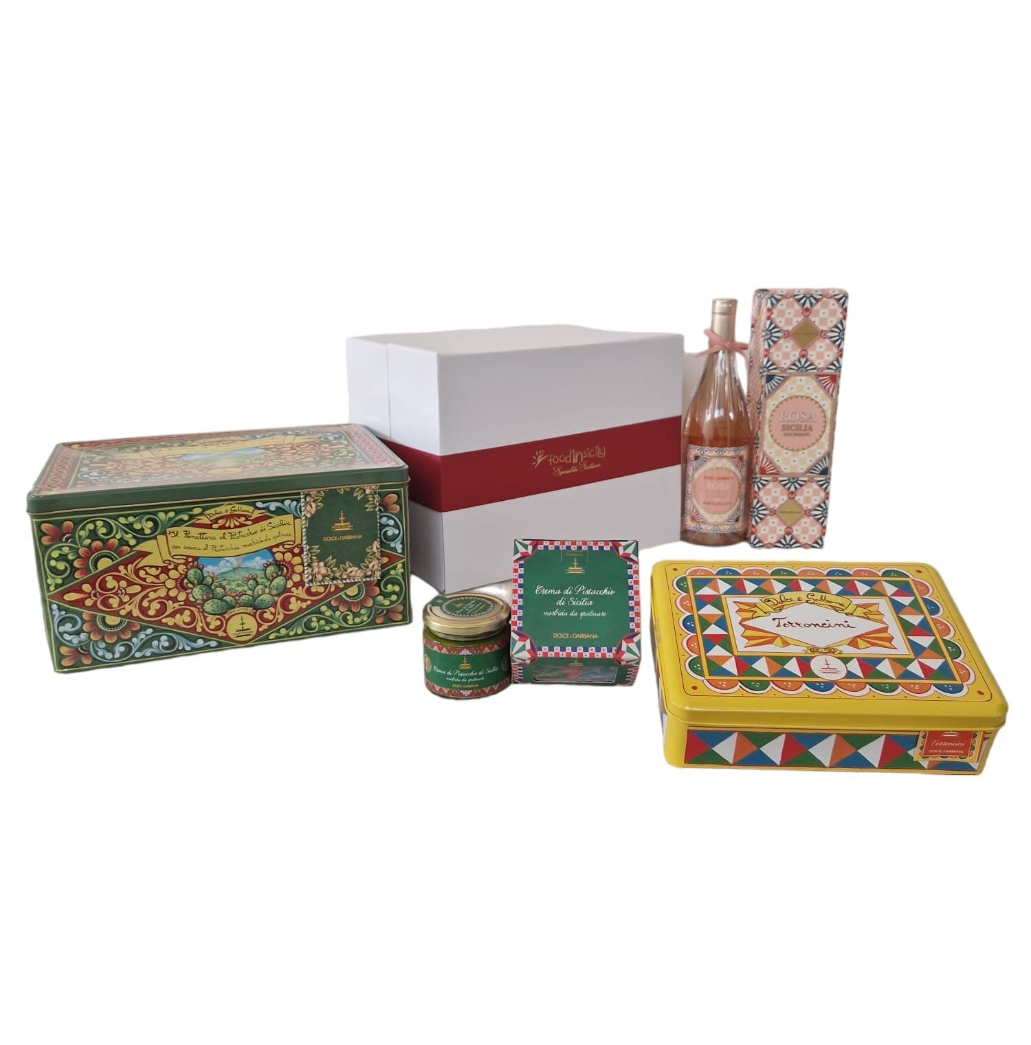 Confezione regalo "Dolce&Gabbana", con 4 prodotti a marchio Dolce&Gabbana in 7 varianti Confezione regalo natalizia Fiasconaro Panettone Dolce&Gabbana al Pistacchio di Sicilia, 1 Kg 