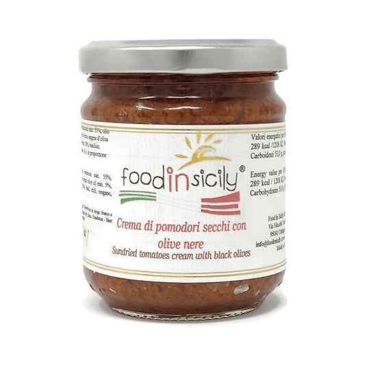 Crema di pomodori secchi e olive nere, vasetto 190 grammi Food in Sicily 